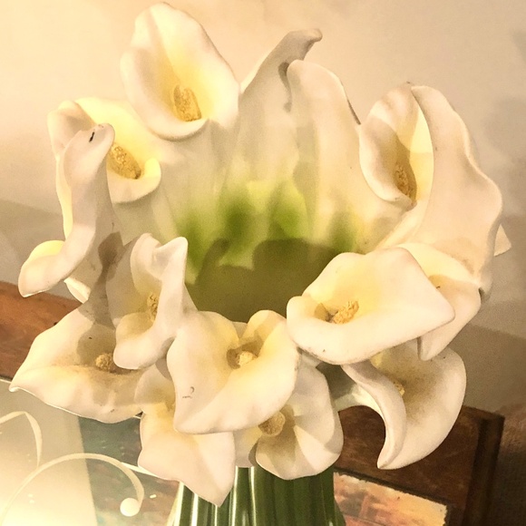 VTG Ibis & Orchid Calla Lily #301 Hand Cast Bonded Painted Marble Art Vase 13" - Picture 6 of 12